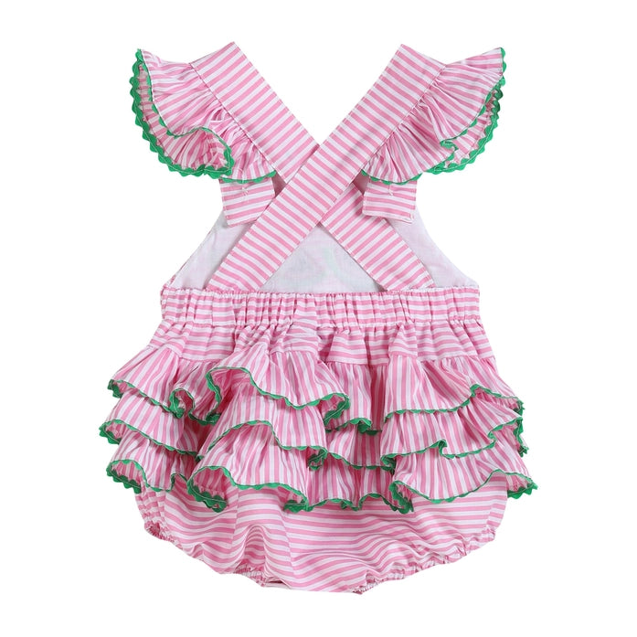 Pink Striped Watermelon Smocked Bubble Romper