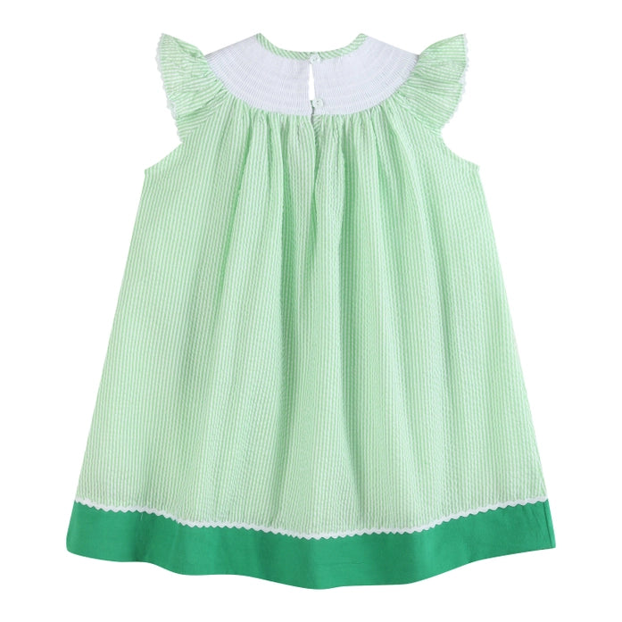 Green Seersucker Watermelon Smocked Bishop Dress