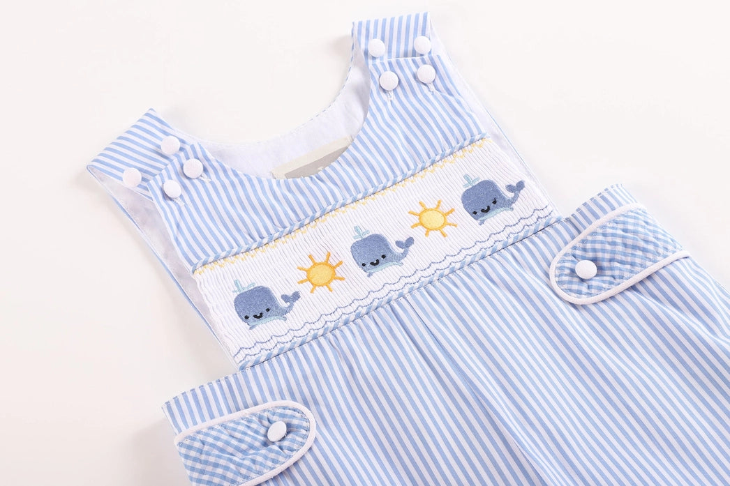 Blue Striped Whale Smocked Jon Jons