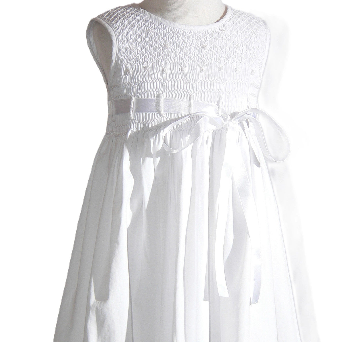 White Geometric Smocked Dress