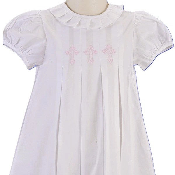 Hand-Embroidered White Cross Pleated Collar Dress