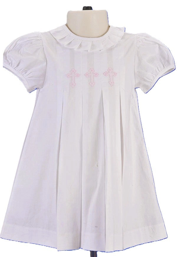 Hand-Embroidered White Cross Pleated Collar Dress