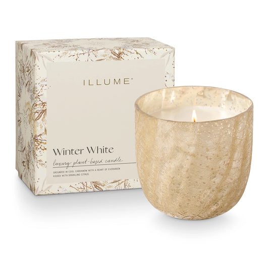 Illume Winter White Large Boxed Crackle Glass Candle