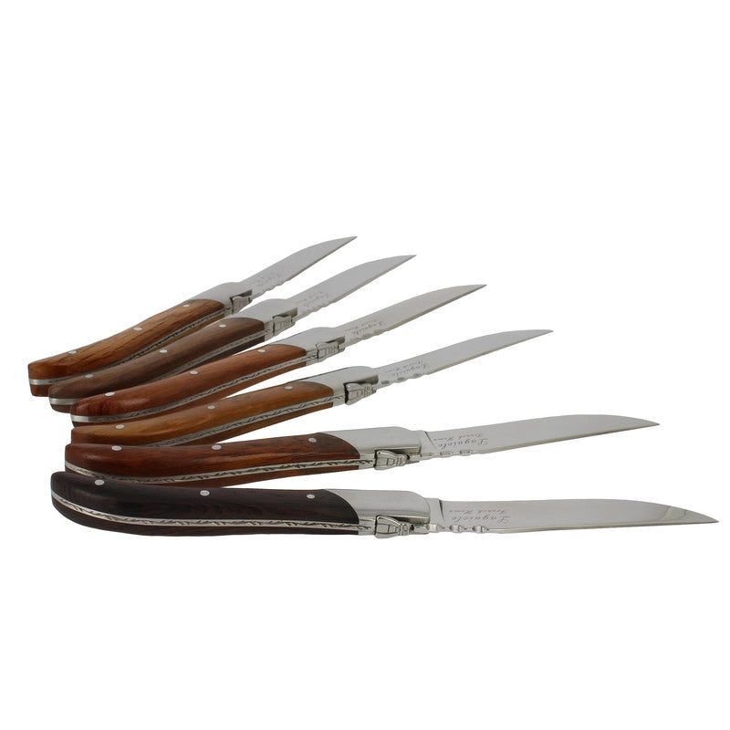 French Home Set of 6 Laguiole Connoisseur Assorted Wood Steak Knives