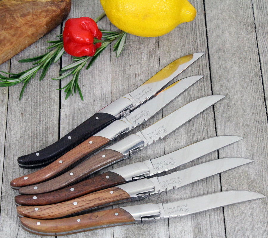 French Home Set of 6 Laguiole Connoisseur Assorted Wood Steak Knives
