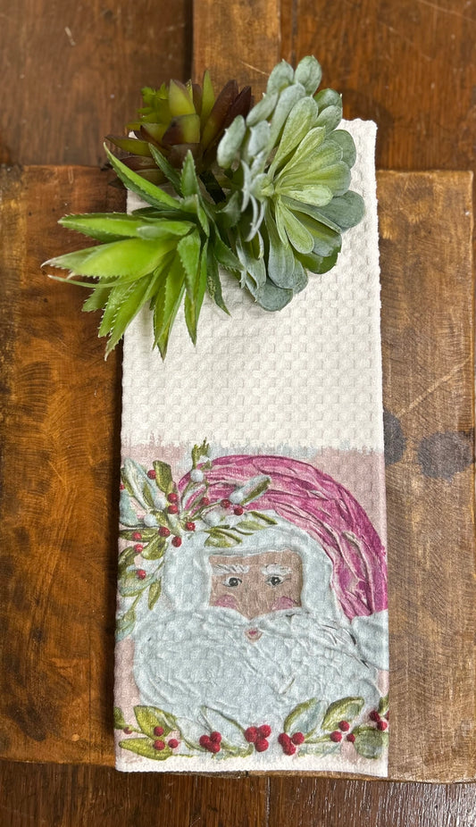 Pink Santa Tea Towel