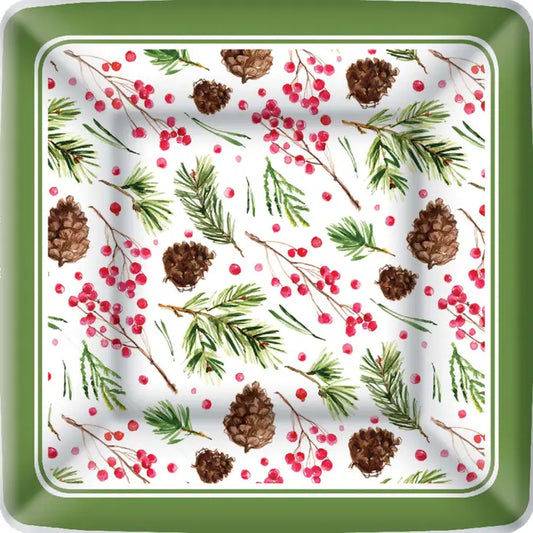 7" Square Pinecone Pattern Paper Plates