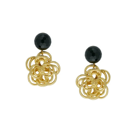 Black Onyx Flower Earring