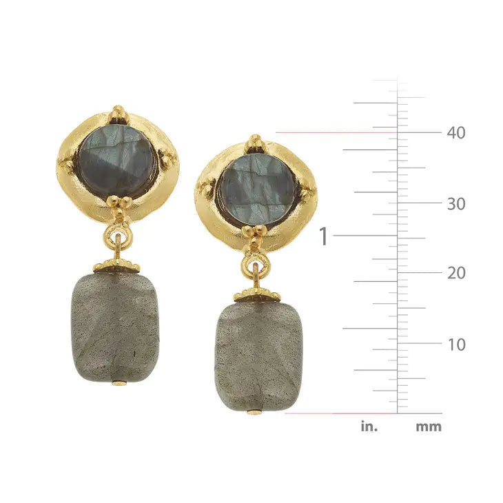 Gold Cab with Labradorite Rectangle Earrings