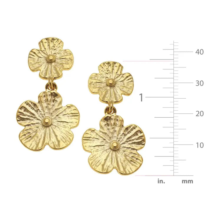 Gold Double Flower Earrings