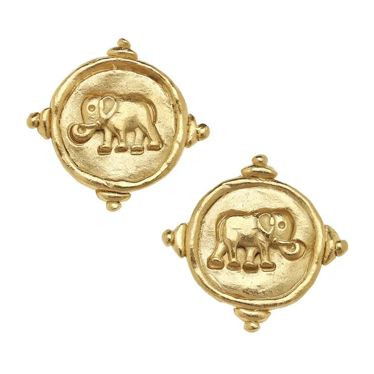 Gold Elephant Pierced Earrings