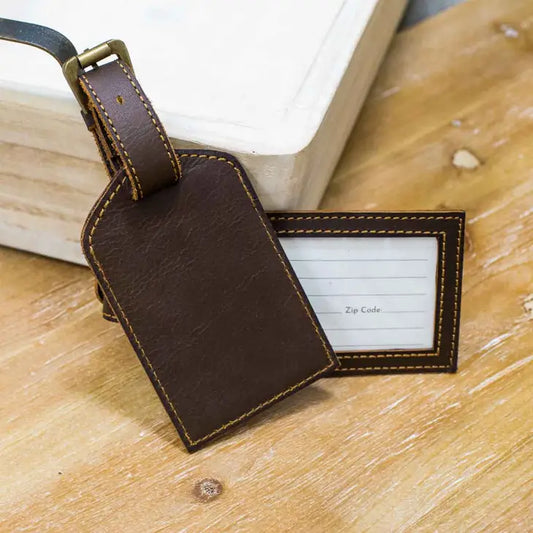 Dark Brown Leather Luggage Tag
