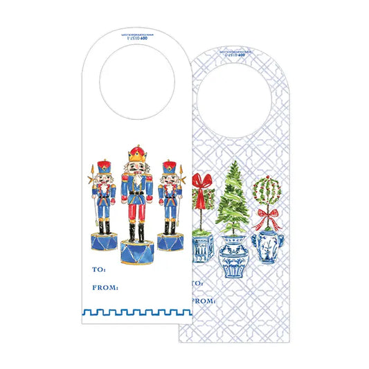Nutcrackers and Holiday Topiaries Wine Tag